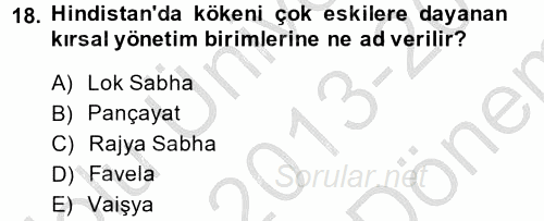 Gelişmekte Olan Ülkelerde Siyaset 2013 - 2014 Dönem Sonu Sınavı 18.Soru
