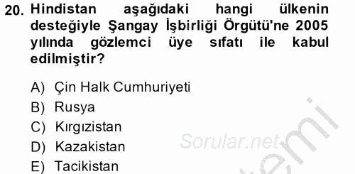 Gelişmekte Olan Ülkelerde Siyaset 2013 - 2014 Dönem Sonu Sınavı 20.Soru
