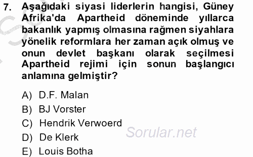 Gelişmekte Olan Ülkelerde Siyaset 2013 - 2014 Dönem Sonu Sınavı 7.Soru