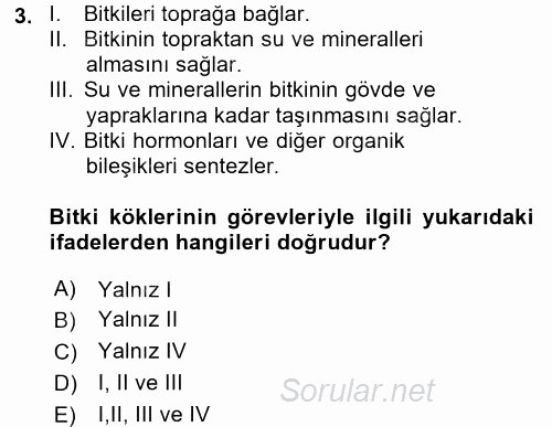 Ekoloji ve Çevre Bilgisi 2017 - 2018 Dönem Sonu Sınavı 3.Soru