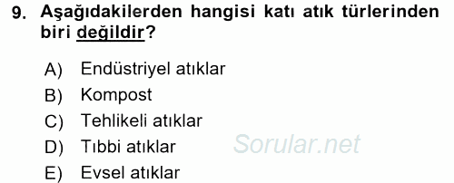 Ekoloji ve Çevre Bilgisi 2017 - 2018 Dönem Sonu Sınavı 9.Soru