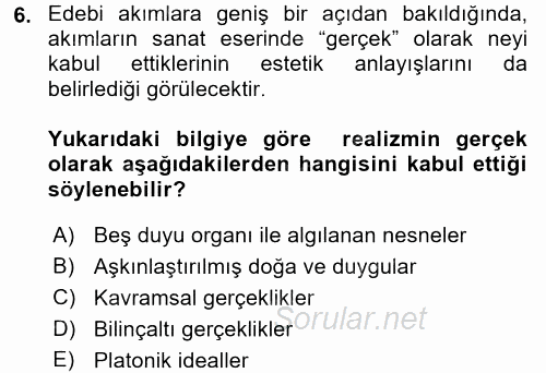 Batı Edebiyatında Akımlar 1 2017 - 2018 Dönem Sonu Sınavı 6.Soru