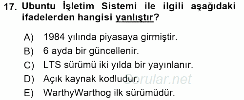 İşletim Sistemleri 2016 - 2017 Dönem Sonu Sınavı 17.Soru