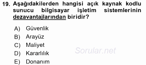 İşletim Sistemleri 2016 - 2017 Dönem Sonu Sınavı 19.Soru