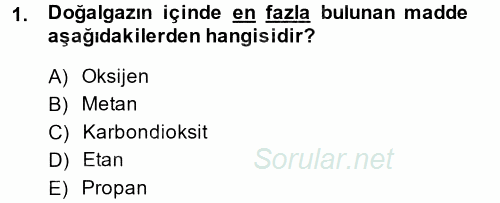 Enerji ve Çevre 2014 - 2015 Dönem Sonu Sınavı 1.Soru
