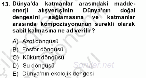 Enerji ve Çevre 2014 - 2015 Dönem Sonu Sınavı 13.Soru