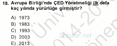 Enerji ve Çevre 2014 - 2015 Dönem Sonu Sınavı 18.Soru