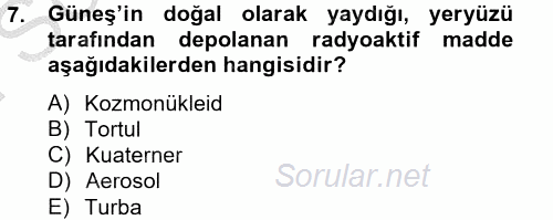 Enerji ve Çevre 2014 - 2015 Dönem Sonu Sınavı 7.Soru
