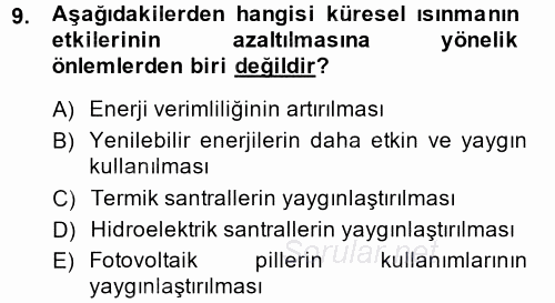 Enerji ve Çevre 2014 - 2015 Dönem Sonu Sınavı 9.Soru