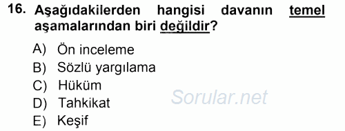 Medeni Usul Hukuku 2012 - 2013 Ara Sınavı 16.Soru