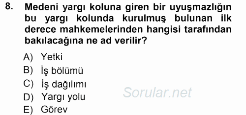 Medeni Usul Hukuku 2012 - 2013 Ara Sınavı 8.Soru