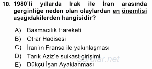 Siyasi Tarih 2 2017 - 2018 Dönem Sonu Sınavı 10.Soru