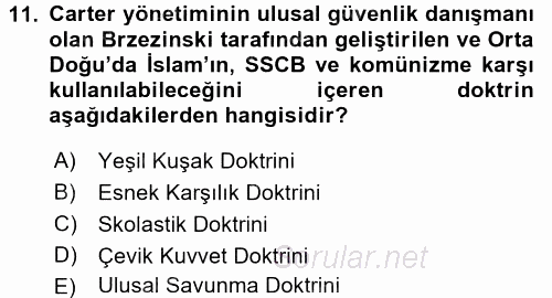 Siyasi Tarih 2 2017 - 2018 Dönem Sonu Sınavı 11.Soru