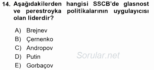 Siyasi Tarih 2 2017 - 2018 Dönem Sonu Sınavı 14.Soru