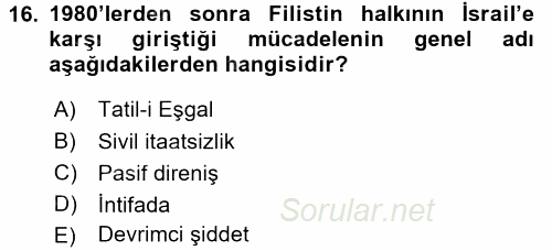 Siyasi Tarih 2 2017 - 2018 Dönem Sonu Sınavı 16.Soru