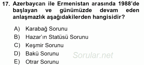 Siyasi Tarih 2 2017 - 2018 Dönem Sonu Sınavı 17.Soru