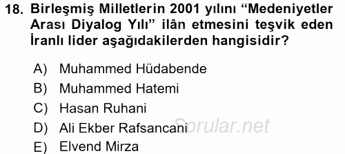 Siyasi Tarih 2 2017 - 2018 Dönem Sonu Sınavı 18.Soru