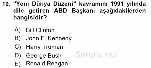 Siyasi Tarih 2 2017 - 2018 Dönem Sonu Sınavı 19.Soru
