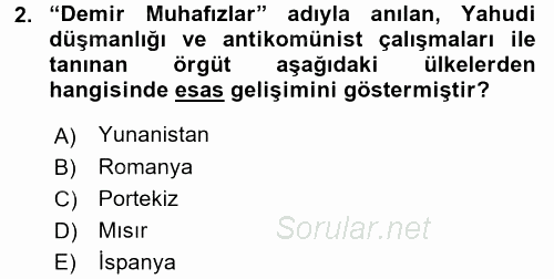 Siyasi Tarih 2 2017 - 2018 Dönem Sonu Sınavı 2.Soru