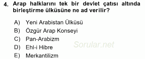 Siyasi Tarih 2 2017 - 2018 Dönem Sonu Sınavı 4.Soru