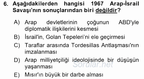 Siyasi Tarih 2 2017 - 2018 Dönem Sonu Sınavı 6.Soru