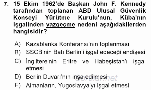 Siyasi Tarih 2 2017 - 2018 Dönem Sonu Sınavı 7.Soru