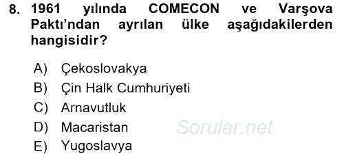 Siyasi Tarih 2 2017 - 2018 Dönem Sonu Sınavı 8.Soru