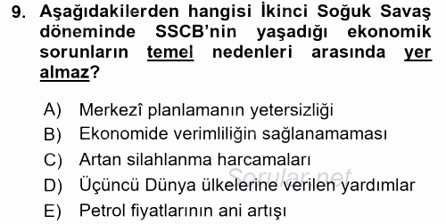 Siyasi Tarih 2 2017 - 2018 Dönem Sonu Sınavı 9.Soru