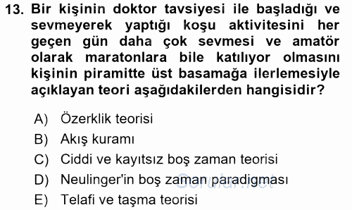 Rekreasyon Yönetimi 2017 - 2018 Ara Sınavı 13.Soru