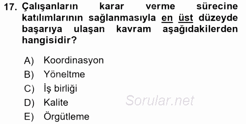 Rekreasyon Yönetimi 2017 - 2018 Ara Sınavı 17.Soru