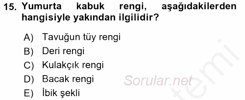 Hayvan Yetiştirme 2016 - 2017 3 Ders Sınavı 15.Soru