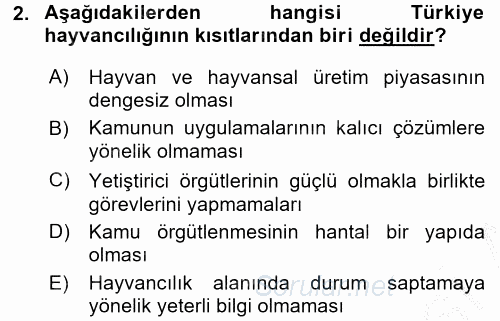 Hayvan Yetiştirme 2016 - 2017 3 Ders Sınavı 2.Soru
