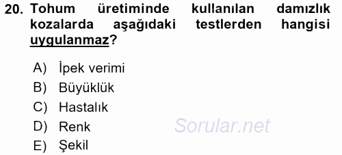 Hayvan Yetiştirme 2016 - 2017 3 Ders Sınavı 20.Soru