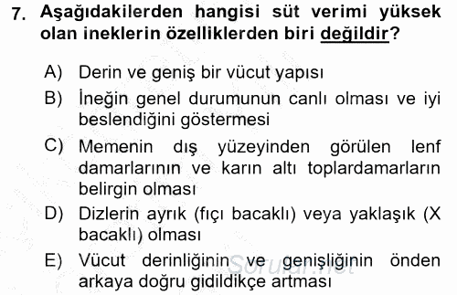 Hayvan Yetiştirme 2016 - 2017 3 Ders Sınavı 7.Soru