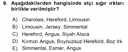 Hayvan Yetiştirme 2016 - 2017 3 Ders Sınavı 9.Soru