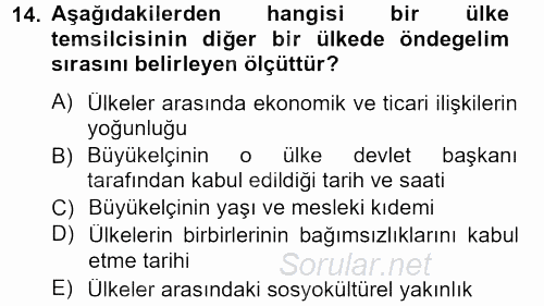 Sosyal Davranış ve Protokol 2013 - 2014 Tek Ders Sınavı 14.Soru