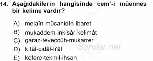 Osmanlı Türkçesi Metinleri 1 2015 - 2016 Ara Sınavı 14.Soru