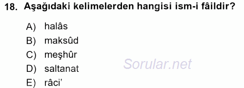 Osmanlı Türkçesi Metinleri 1 2015 - 2016 Ara Sınavı 18.Soru