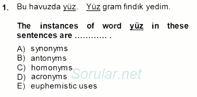 Türkçe Tümce Bilgisi Ve Anlambilim 2014 - 2015 Dönem Sonu Sınavı 1.Soru