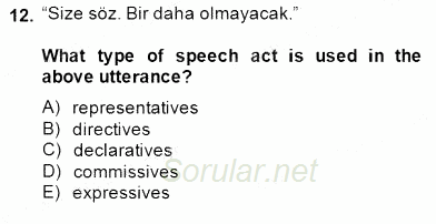 Türkçe Tümce Bilgisi Ve Anlambilim 2014 - 2015 Dönem Sonu Sınavı 12.Soru