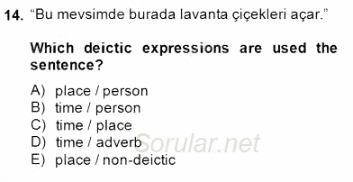 Türkçe Tümce Bilgisi Ve Anlambilim 2014 - 2015 Dönem Sonu Sınavı 14.Soru