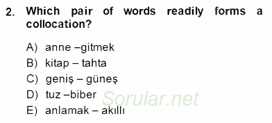 Türkçe Tümce Bilgisi Ve Anlambilim 2014 - 2015 Dönem Sonu Sınavı 2.Soru