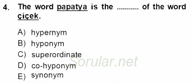 Türkçe Tümce Bilgisi Ve Anlambilim 2014 - 2015 Dönem Sonu Sınavı 4.Soru