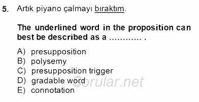 Türkçe Tümce Bilgisi Ve Anlambilim 2014 - 2015 Dönem Sonu Sınavı 5.Soru