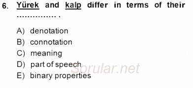 Türkçe Tümce Bilgisi Ve Anlambilim 2014 - 2015 Dönem Sonu Sınavı 6.Soru