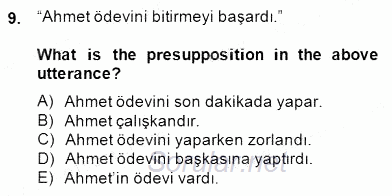 Türkçe Tümce Bilgisi Ve Anlambilim 2014 - 2015 Dönem Sonu Sınavı 9.Soru