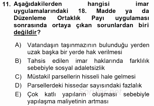 Kentler, Planlama ve Afet Risk Yönetimi 2017 - 2018 Ara Sınavı 11.Soru