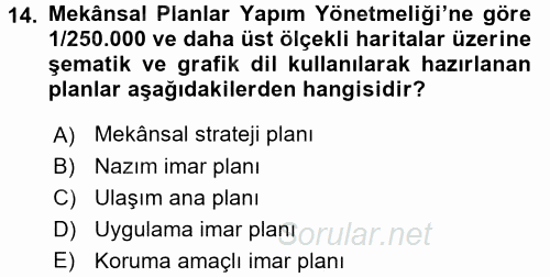 Kentler, Planlama ve Afet Risk Yönetimi 2017 - 2018 Ara Sınavı 14.Soru