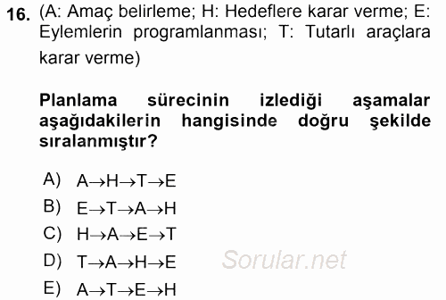 Kentler, Planlama ve Afet Risk Yönetimi 2017 - 2018 Ara Sınavı 16.Soru