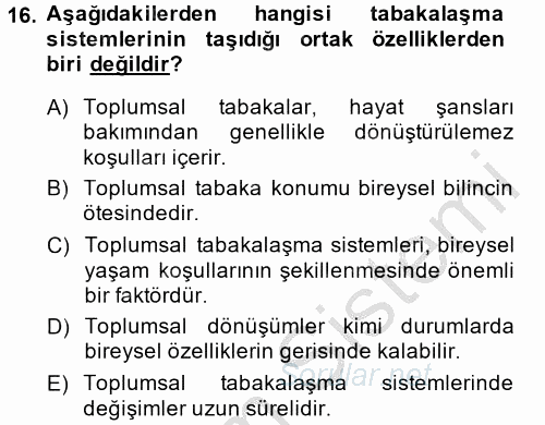 Çalışma Sosyolojisi 2014 - 2015 Dönem Sonu Sınavı 16.Soru